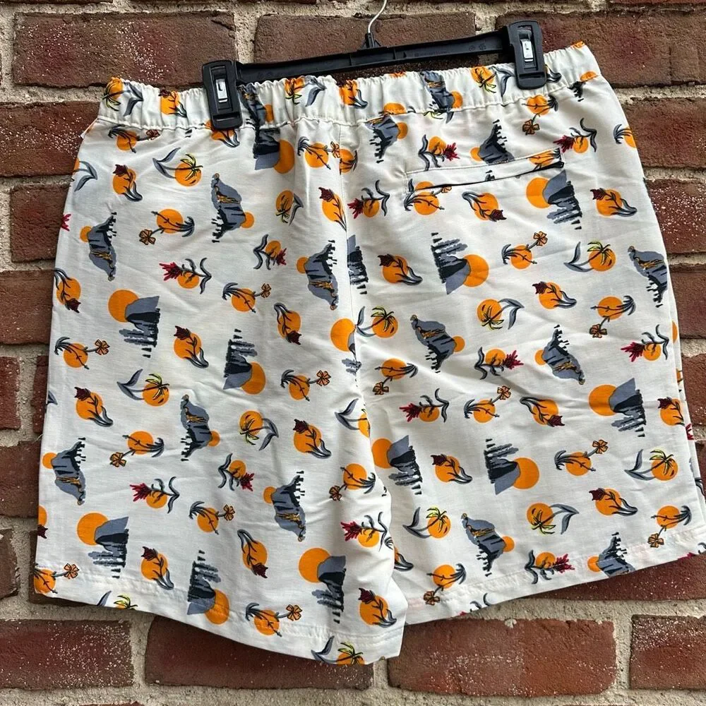 The North Face Swim Trunks Shorts Cream Print Elastic Waist Men’s L NEW